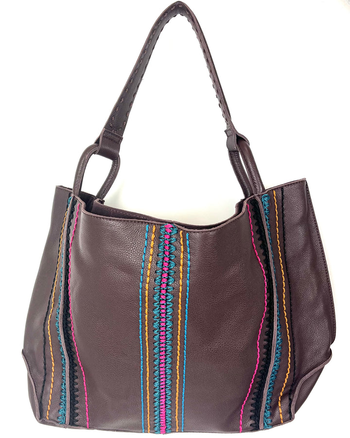 Dark Brown Embroidered Tote Bag