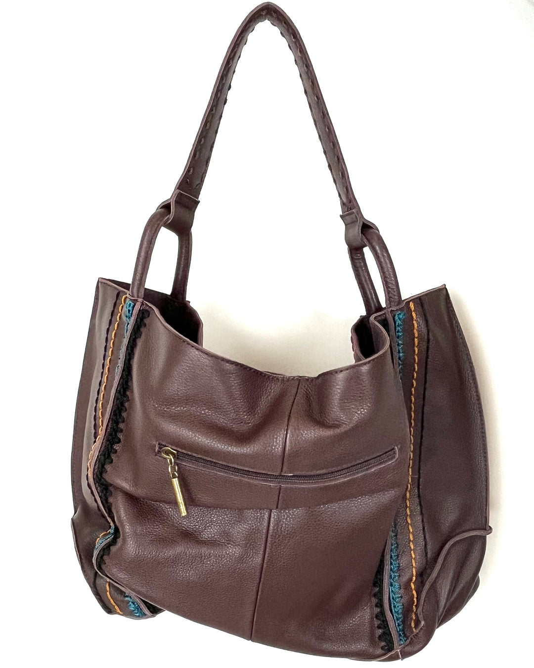 Dark Brown Embroidered Tote Bag