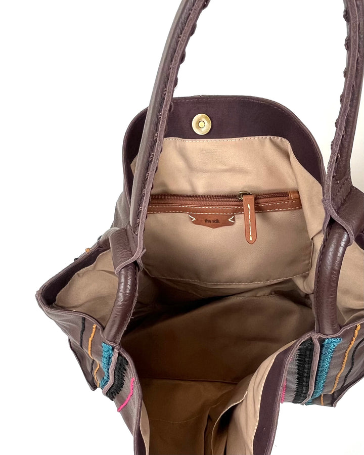 Dark Brown Embroidered Tote Bag