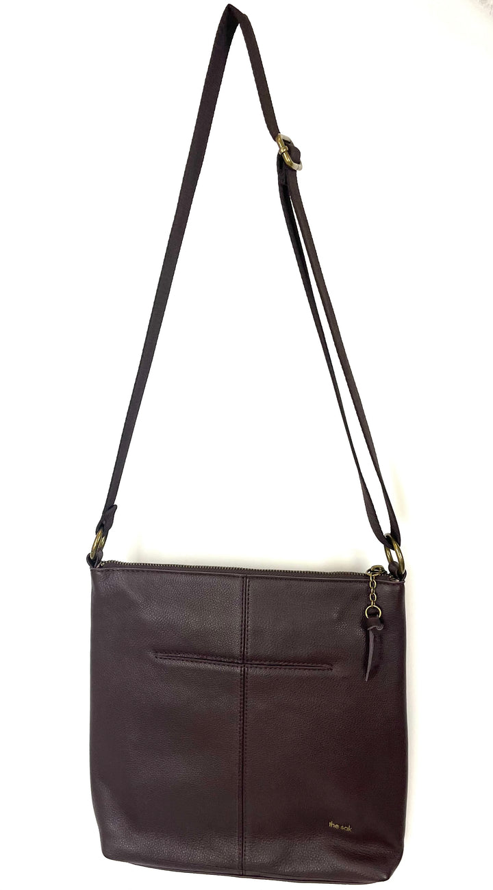 Brown Leather Embroidered Crossbody Tote Bag