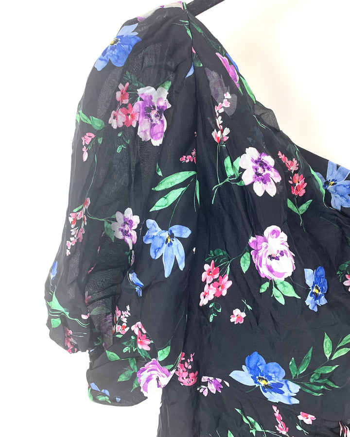 Black With Floral Off Shoulder Long Dress - Size 2/4