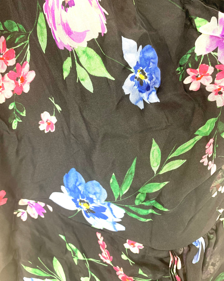 Black With Floral Off Shoulder Long Dress - Size 2/4