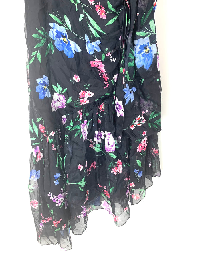 Black With Floral Off Shoulder Long Dress - Size 2/4