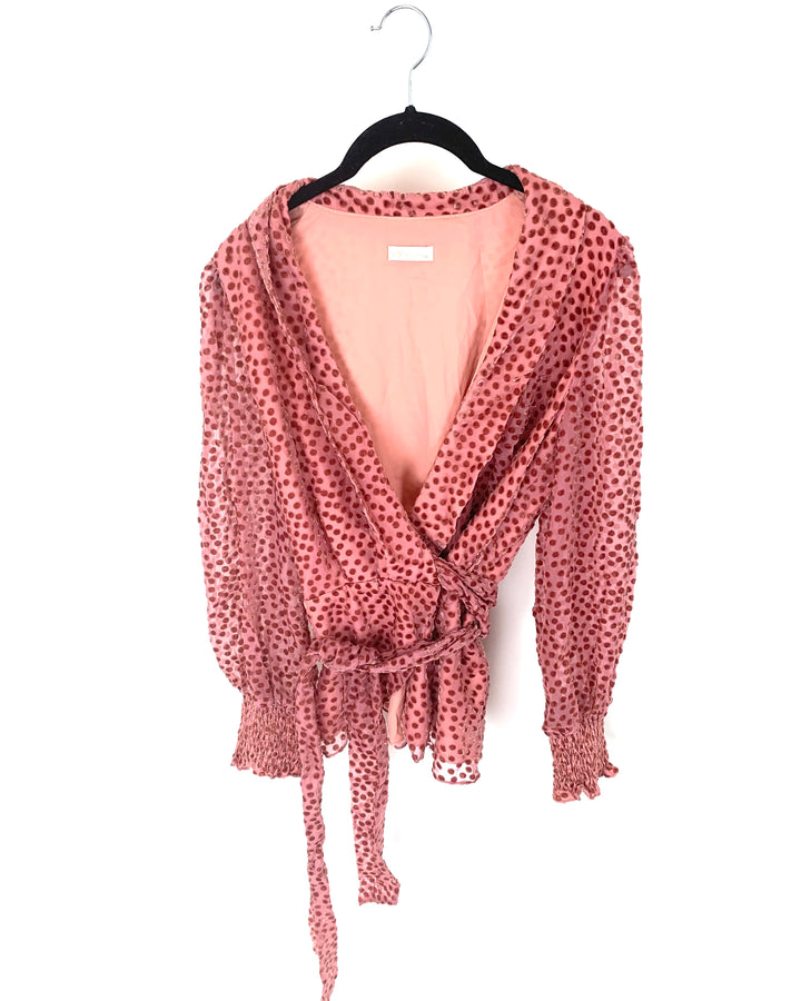 Pink & Dusty Rose Polka Dotted Wrap Blouse - Size 2/4