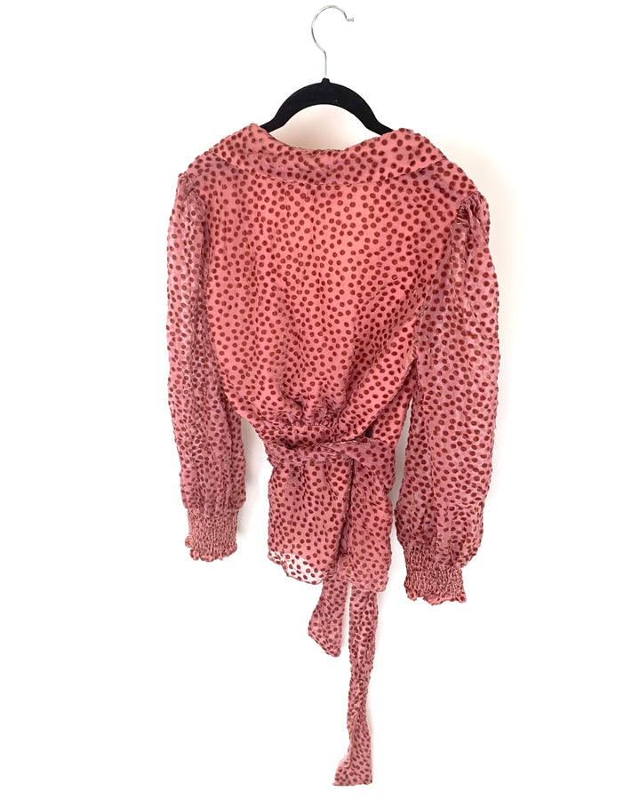 Pink & Dusty Rose Polka Dotted Wrap Blouse - Size 2/4
