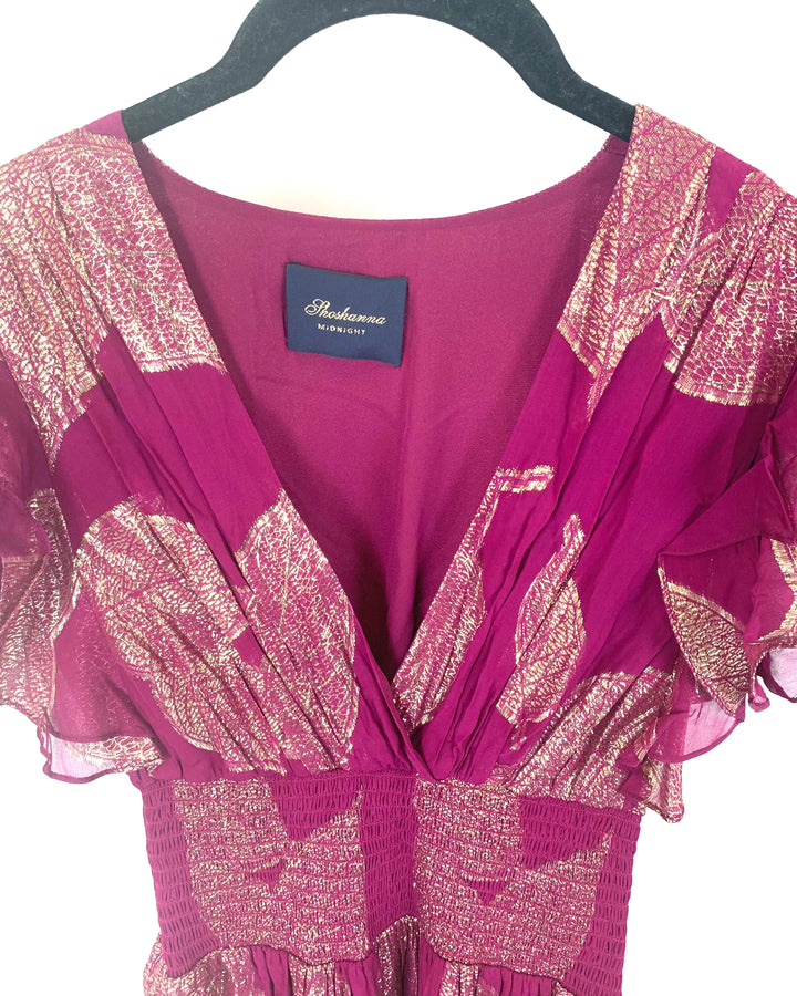 Deep Magenta and Gold Dress - Size 0/2