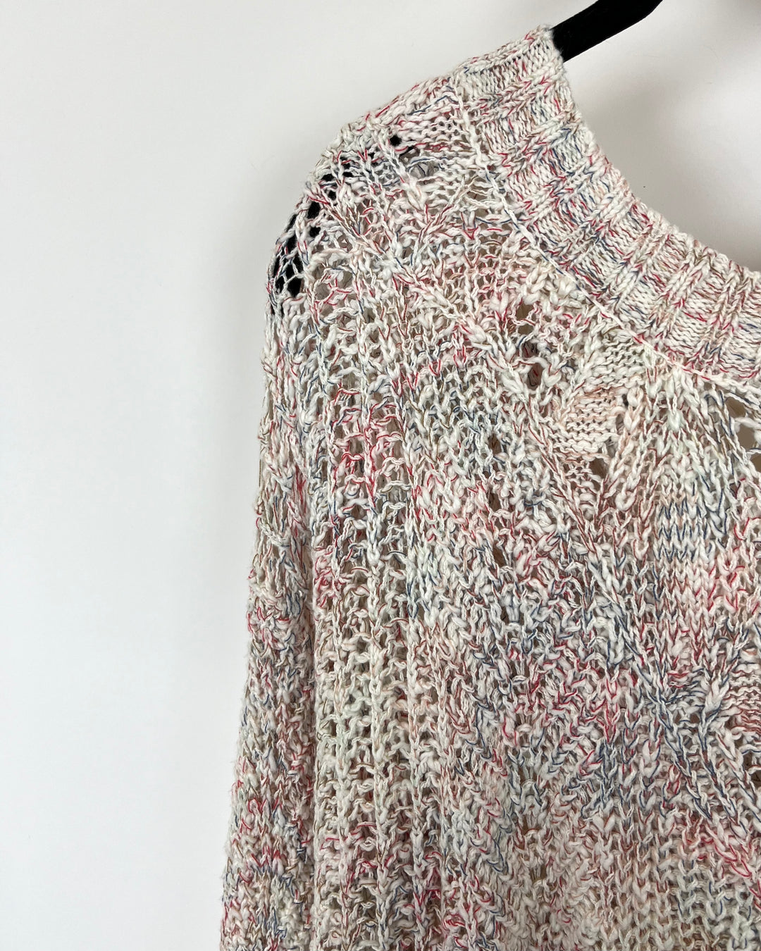 Cream Pink and Blue Chunky Knit Sweater - Size 1X