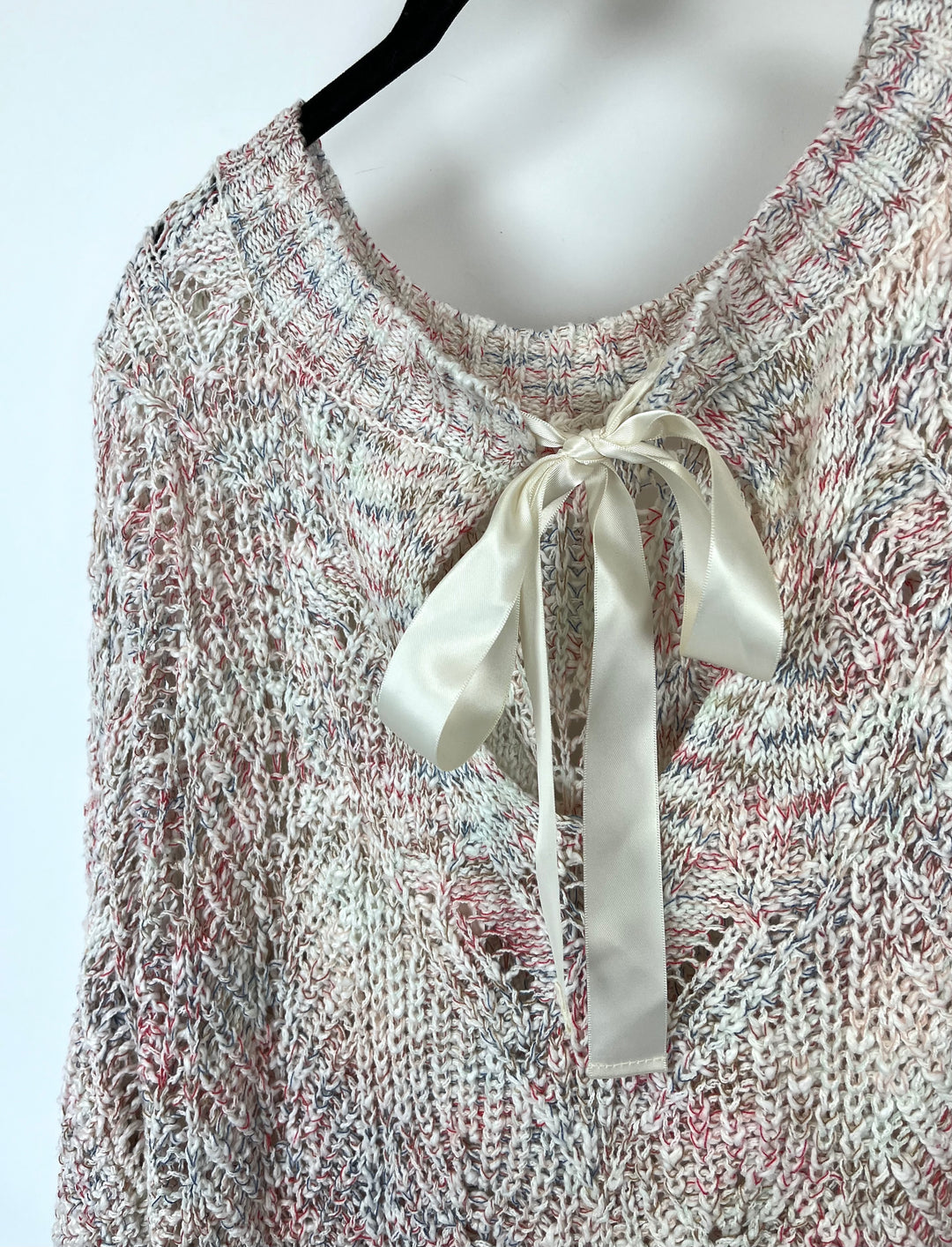 Cream Pink and Blue Chunky Knit Sweater - Size 1X