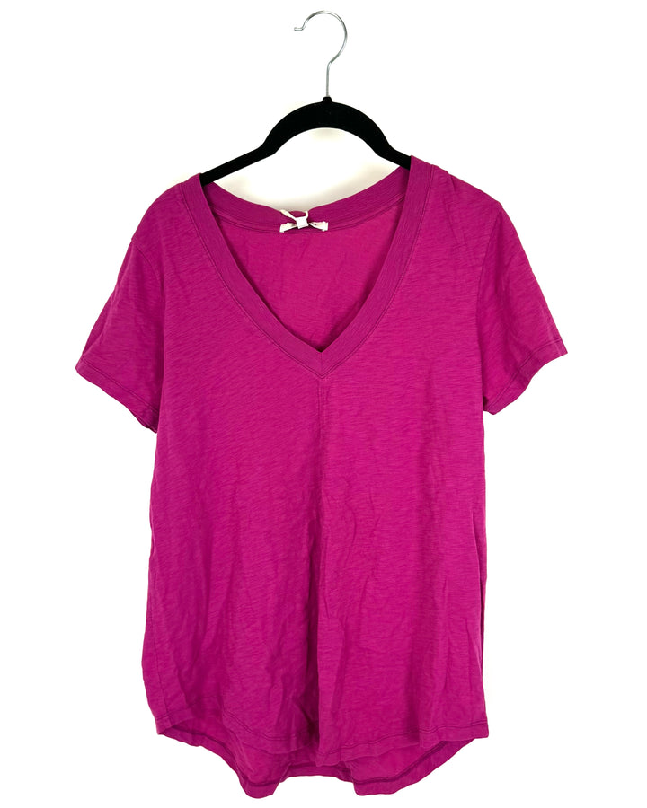Magenta V-Neck T-Shirt - Small
