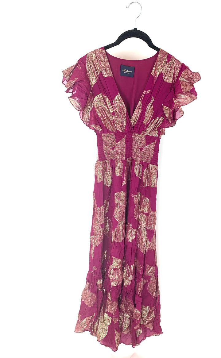 Deep Magenta and Gold Dress - Size 0/2
