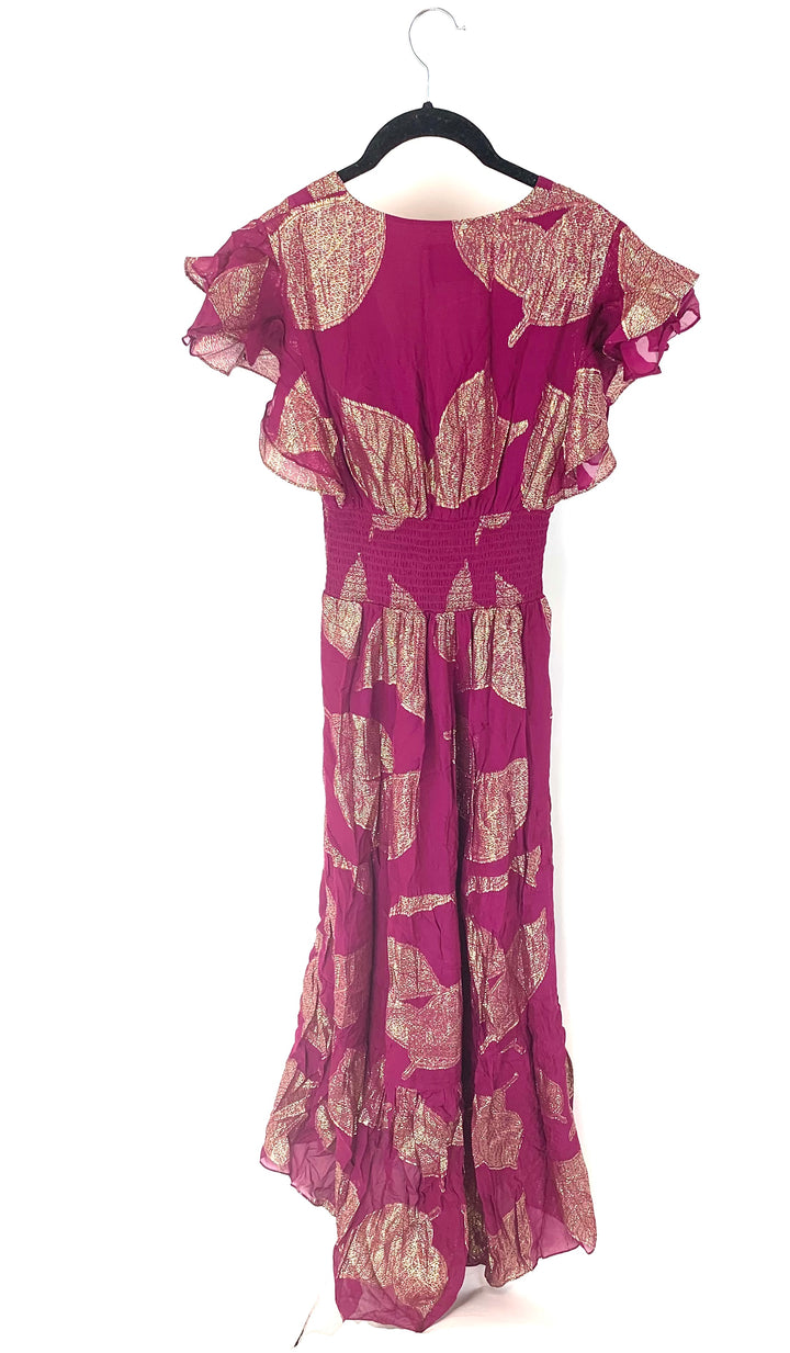 Deep Magenta and Gold Dress - Size 0/2