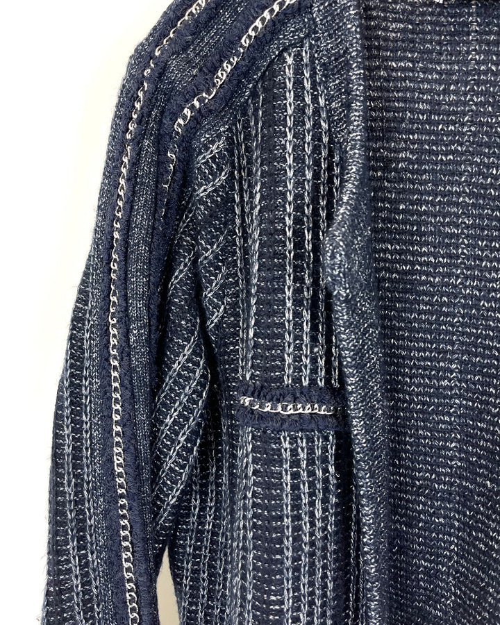 Navy and Silver Texture Sweater - Small