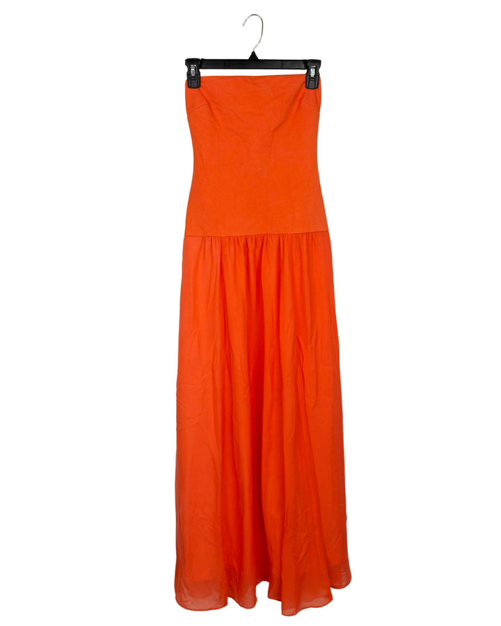 Orange Long Dress with Flowy Hem- Size 4