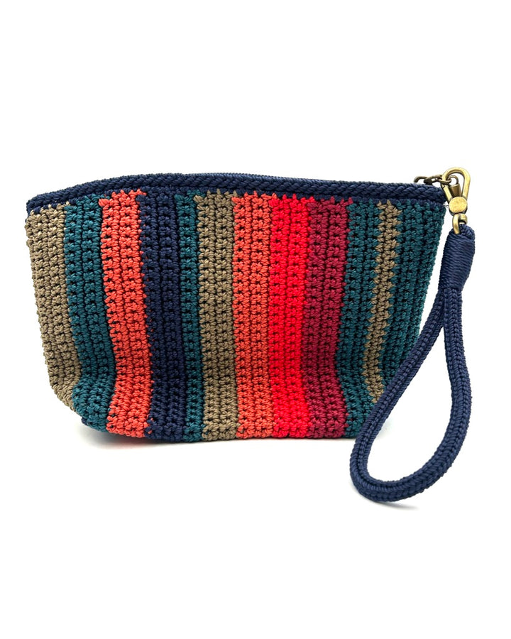 Blue Multicolor Crochet Pouch / Wristlet