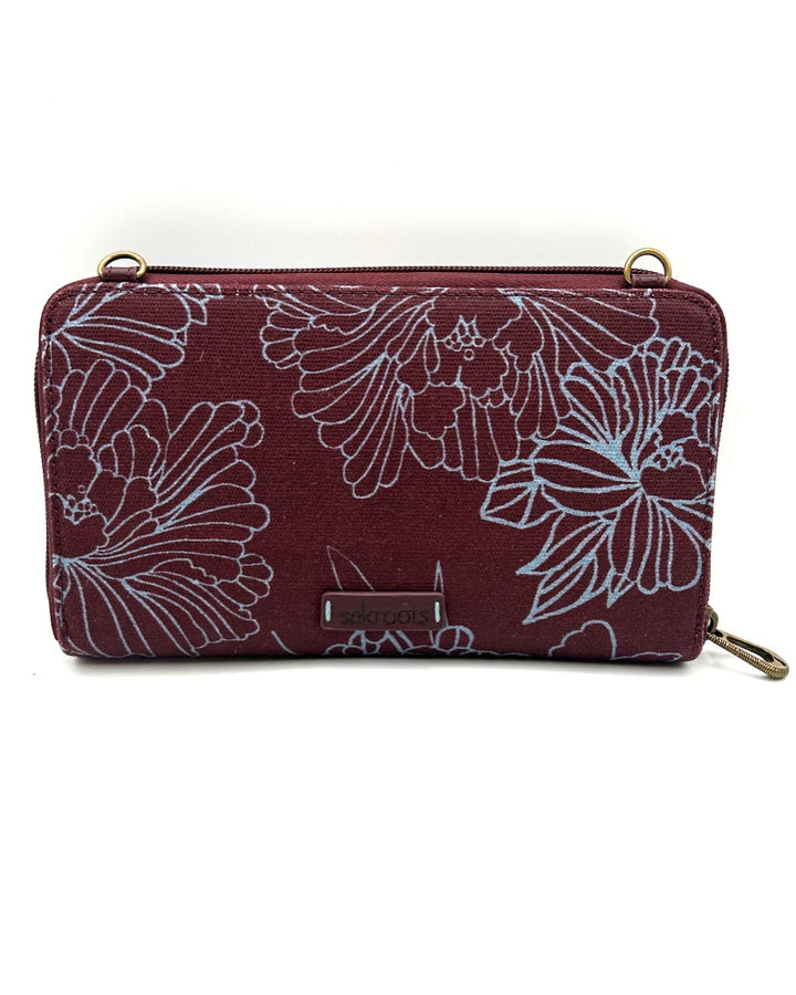 Burgundy Floral Pattern Crossbody Bag / Wristlet
