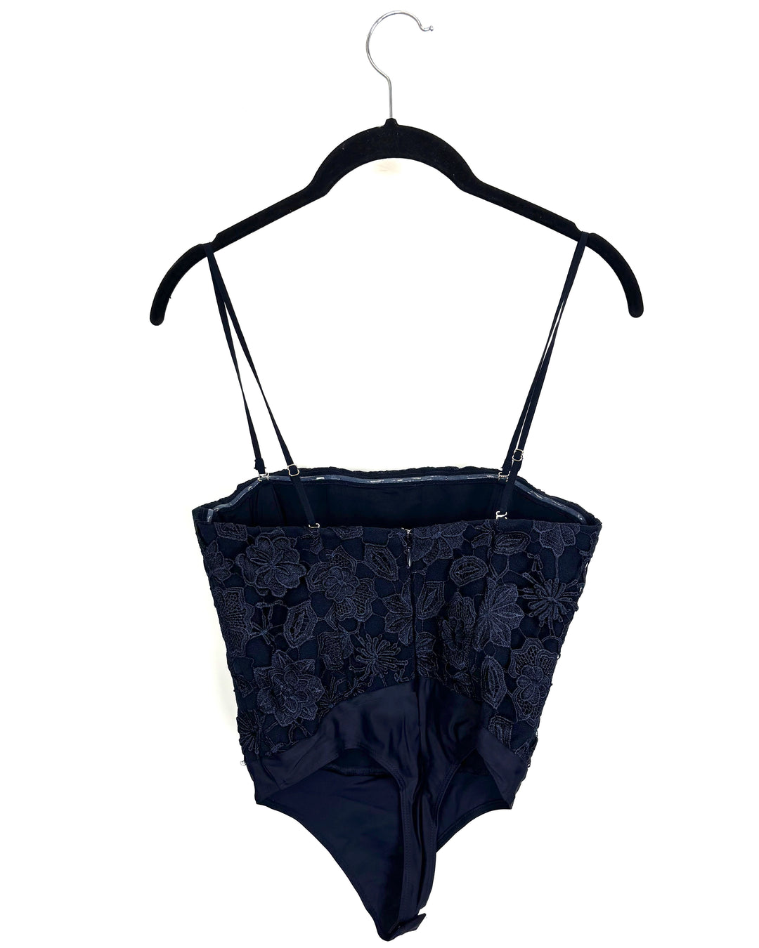 Navy Blue Strapless Floral Knit Bodysuit - Size 00 and Size 8