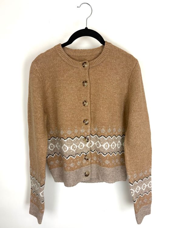 Camel Brown Patterned Button Up Sweater - Size 2/4