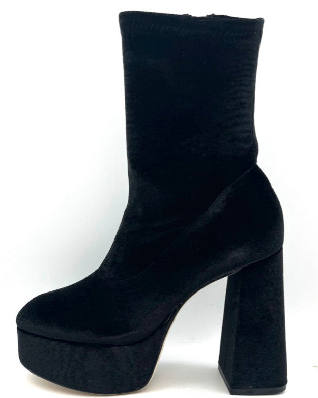 Black Velvet Platform Ankle Boot - Size 6