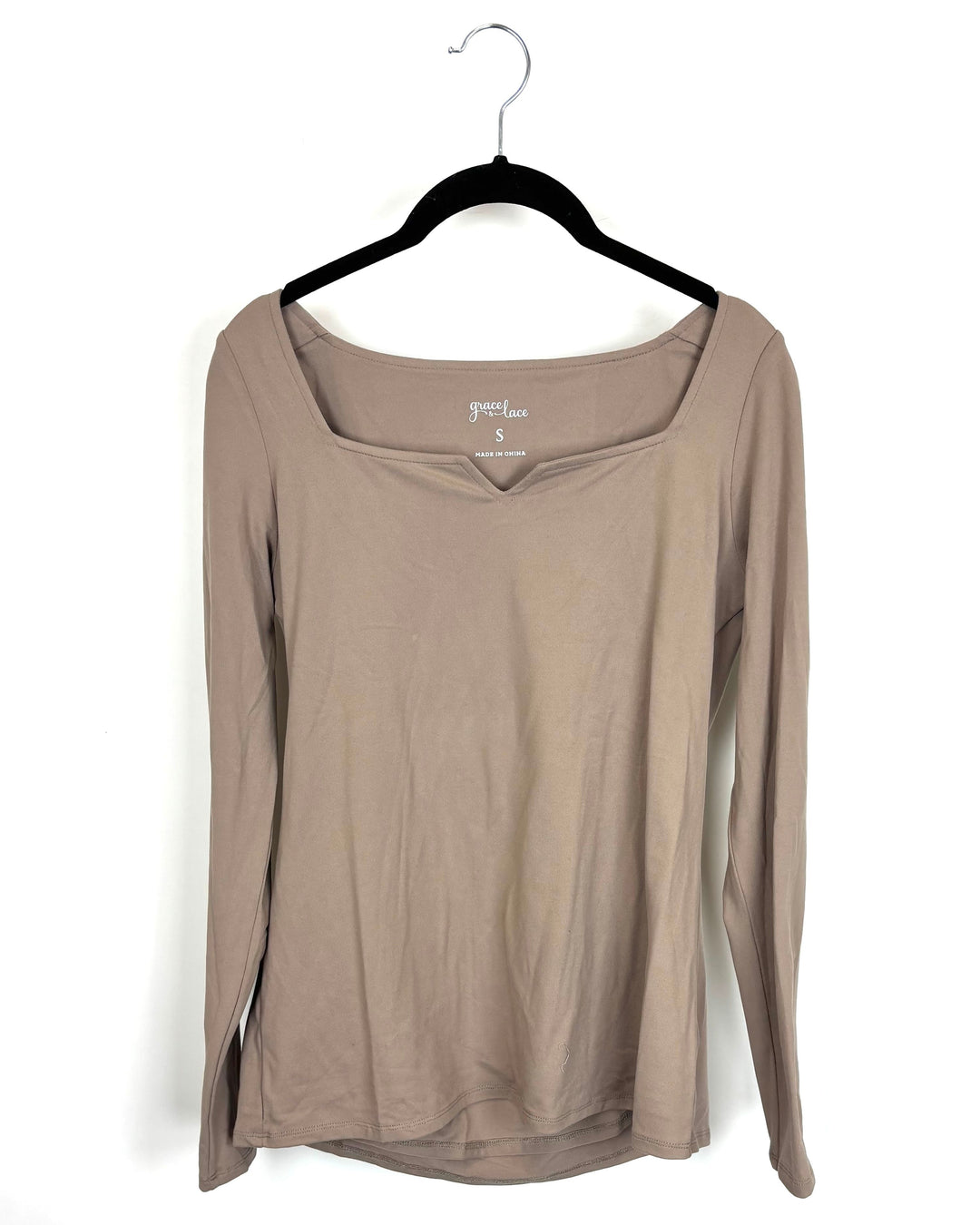 Light Brown Square Neck Long Sleeve Top - Size 2/4