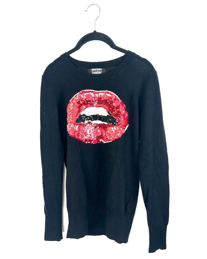 Markus Lupfer Black Sequin Lips Sweater - Small