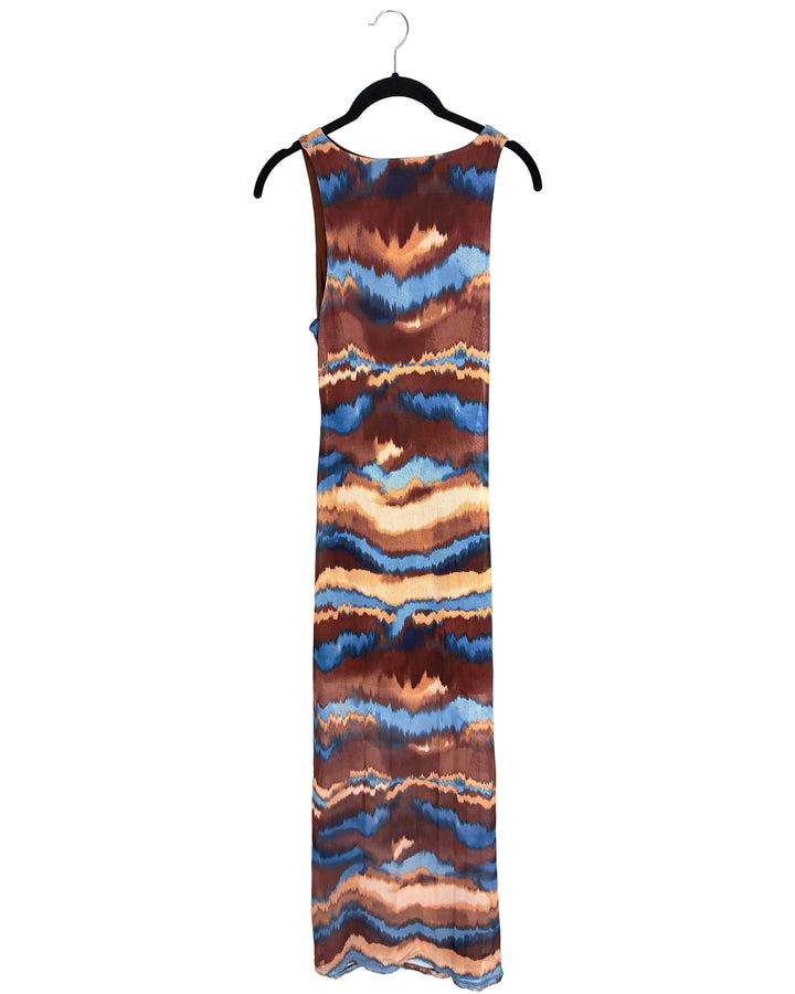 Blue and Brown Patterned Dress - Size 2/4