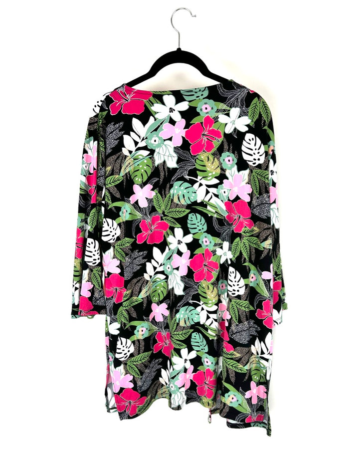 Black With Tropical Floral Print Lounge Cardigan - Size 2/4 and 6/8