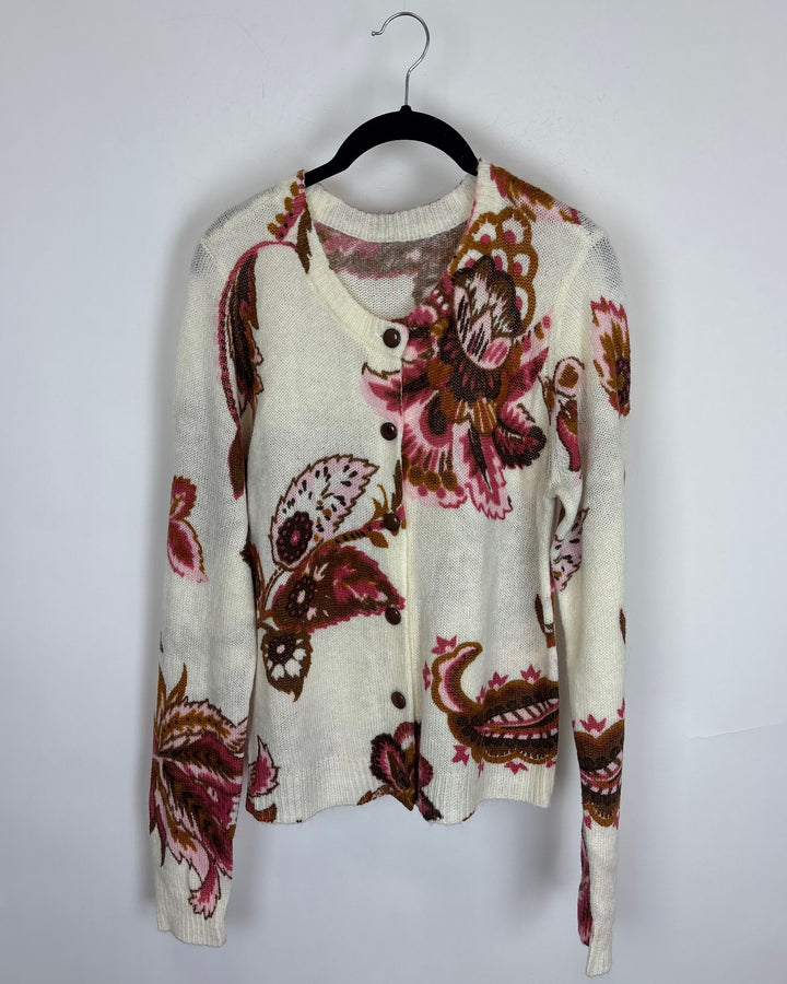Floral Print Button Down Sweater - Size 4/6