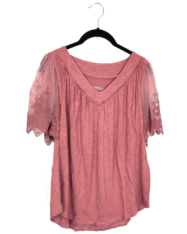 Light Red Sheer Sleeve Top - Size 2/4