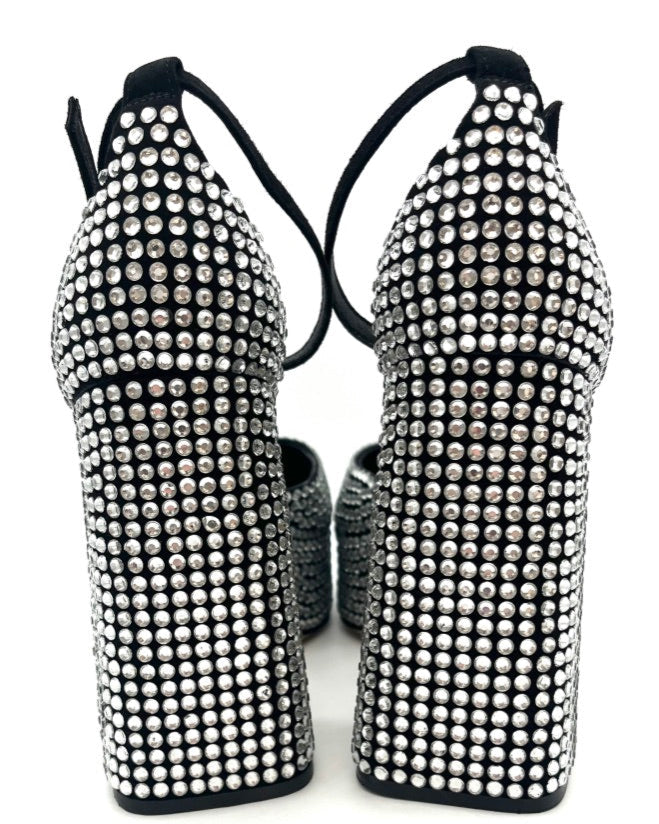 Silver Rhinestone Platform Heels - Size 9
