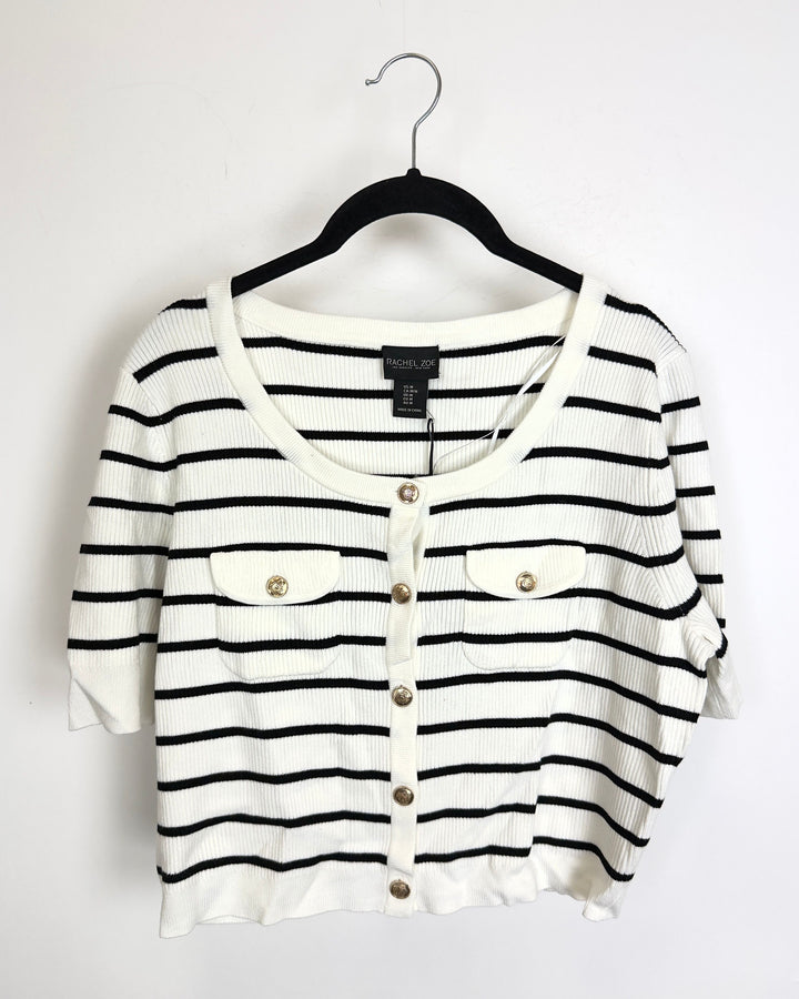 Black and White Striped Cardigan - Size 0/2 and 2/4