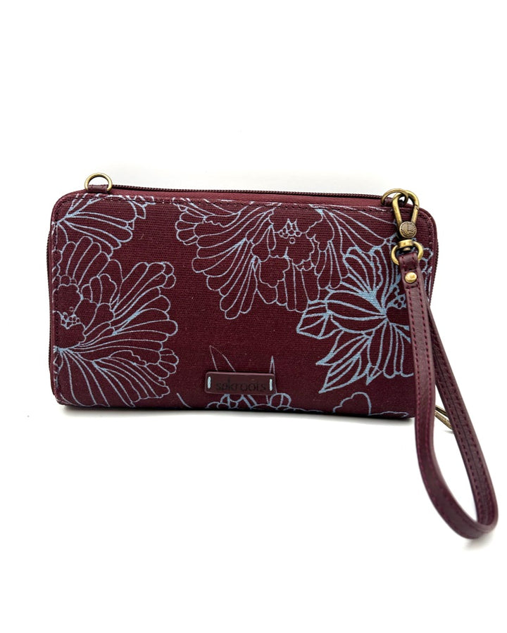 Burgundy Floral Pattern Crossbody Bag / Wristlet