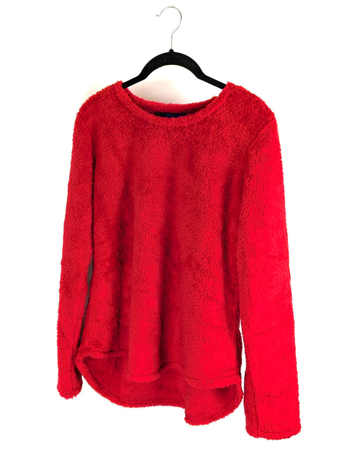 Bright Red Fuzzy Long-Sleeve Pullover - Size 4