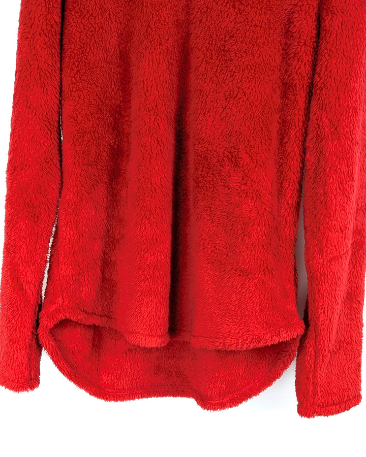 Bright Red Fuzzy Long-Sleeve Pullover - Size 4