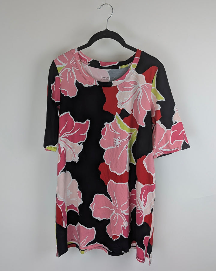 Pink Tropical Bloom Tunic Top - Size 4