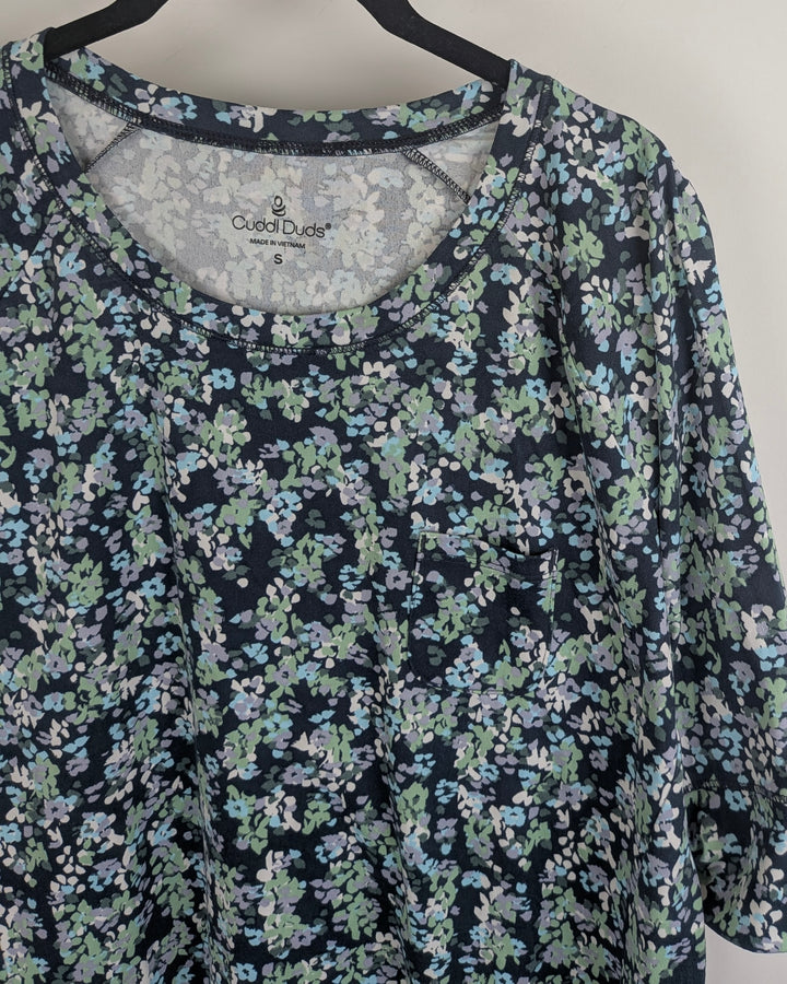 Blue Floral Pajama Top - Small
