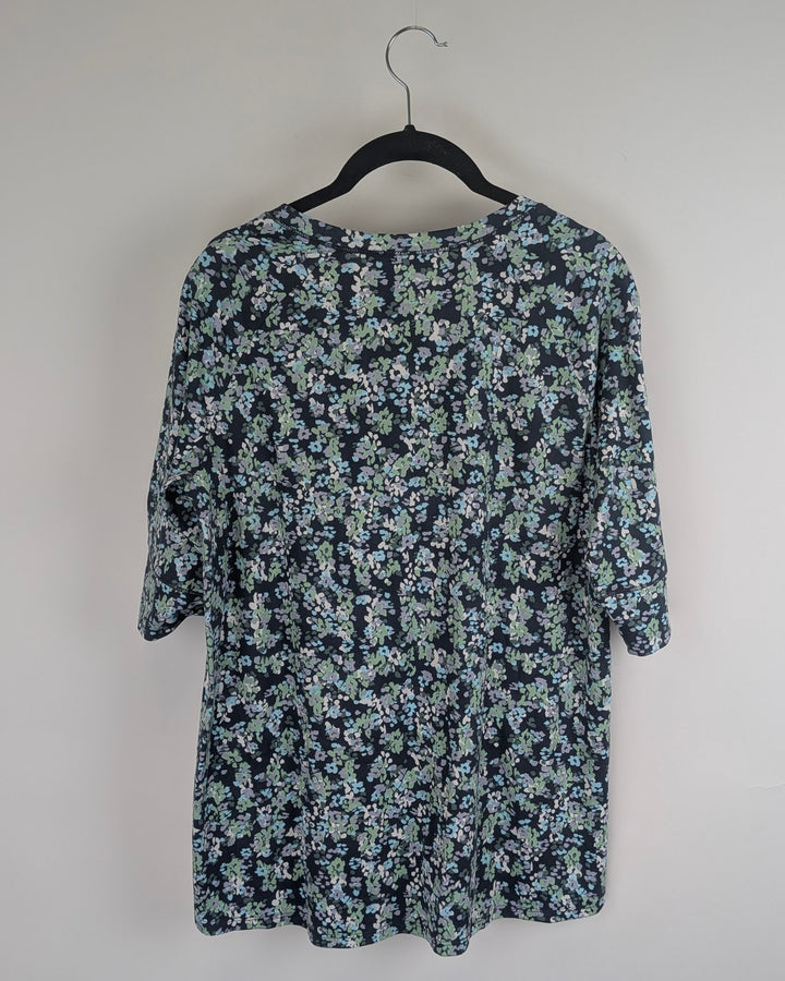 Blue Floral Pajama Top - Small