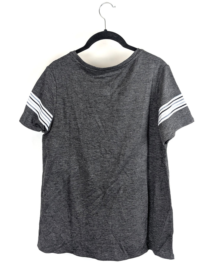 Dark Grey Striped Sleeve T-Shirt - Size 2/4