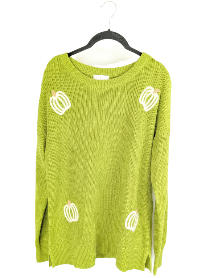 Lime Green Pumpkin Sweater - Size 6/8