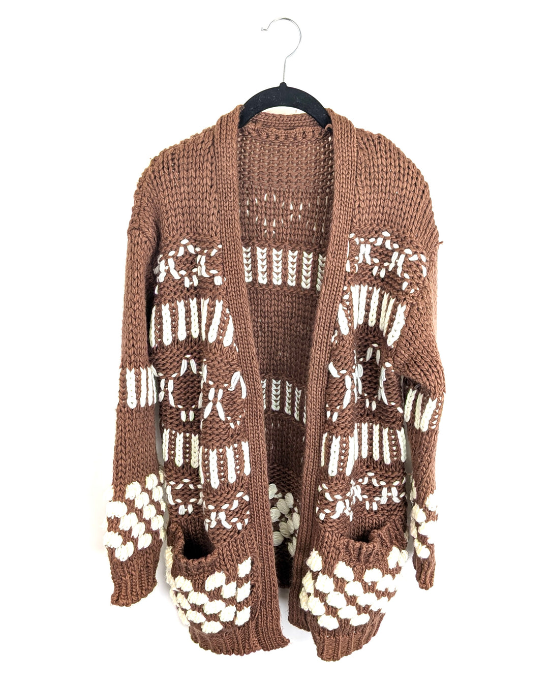 Chocolate Brown Chunky Knit Cardigan - Small