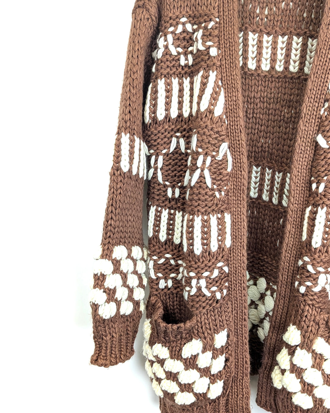 Chocolate Brown Chunky Knit Cardigan - Small