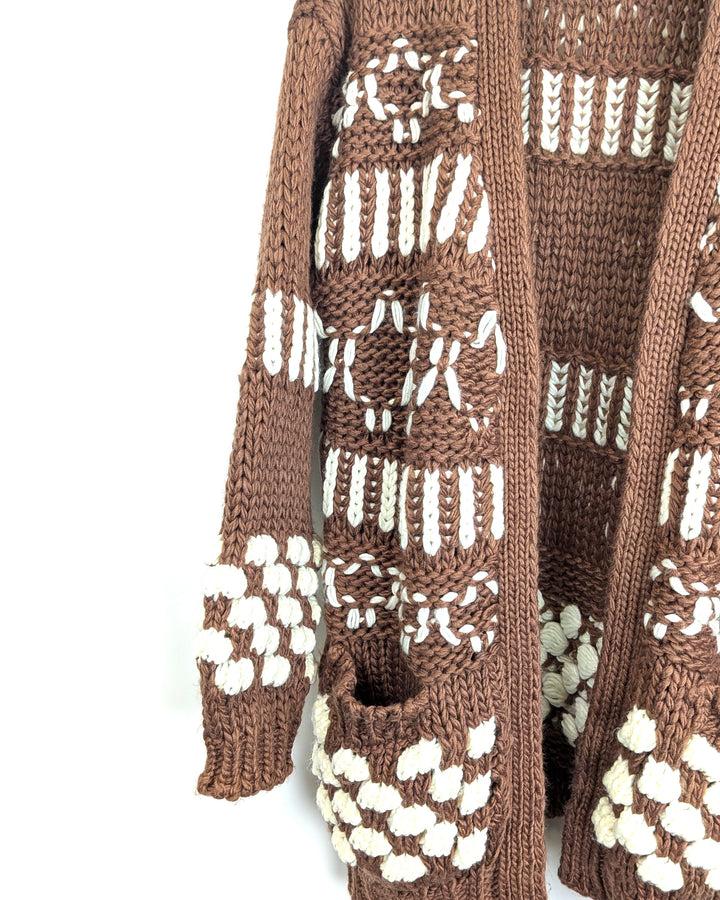 Chocolate Brown Chunky Knit Cardigan - Small