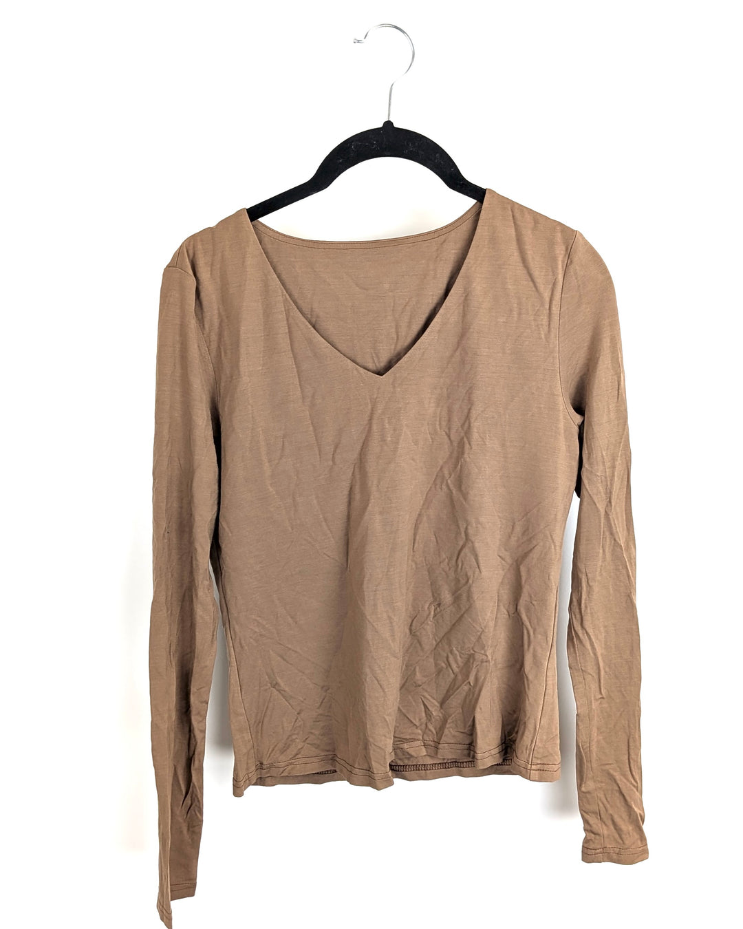 Almond Brown V-Neck Long Sleeve Top - Small
