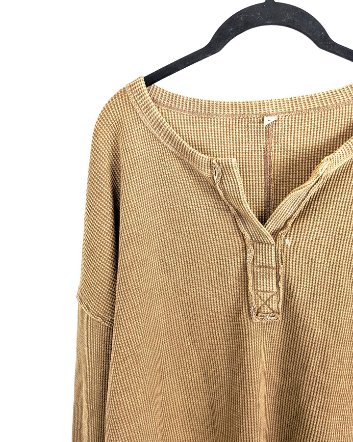 Caramel Waffle Knit Long Sleeve Top - Extra Large