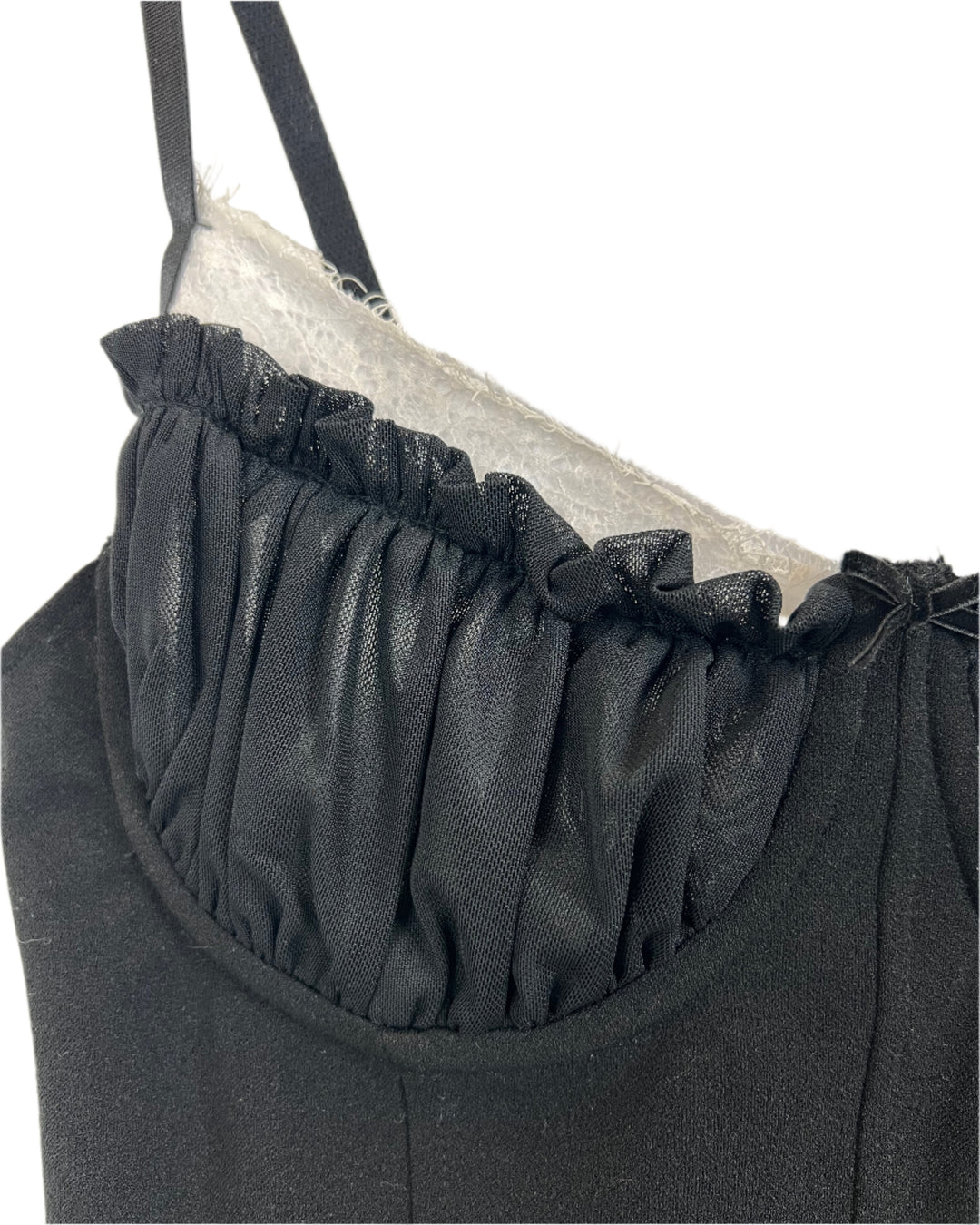 Black Bustier Top With White Lace Detail - Size 6/8
