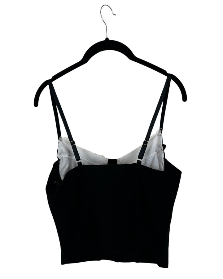 Black Bustier Top With White Lace Detail - Size 6/8