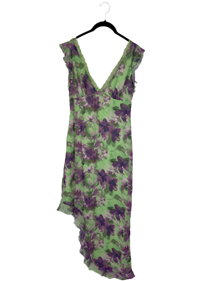 Green and Purple Floral Dress - Size 4/6