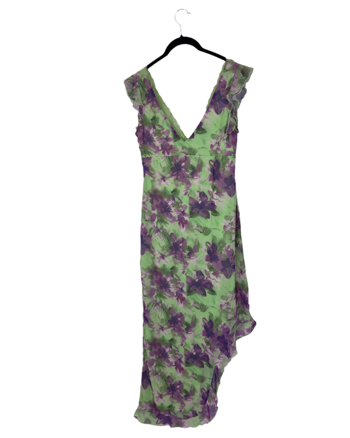 Green and Purple Floral Dress - Size 4/6