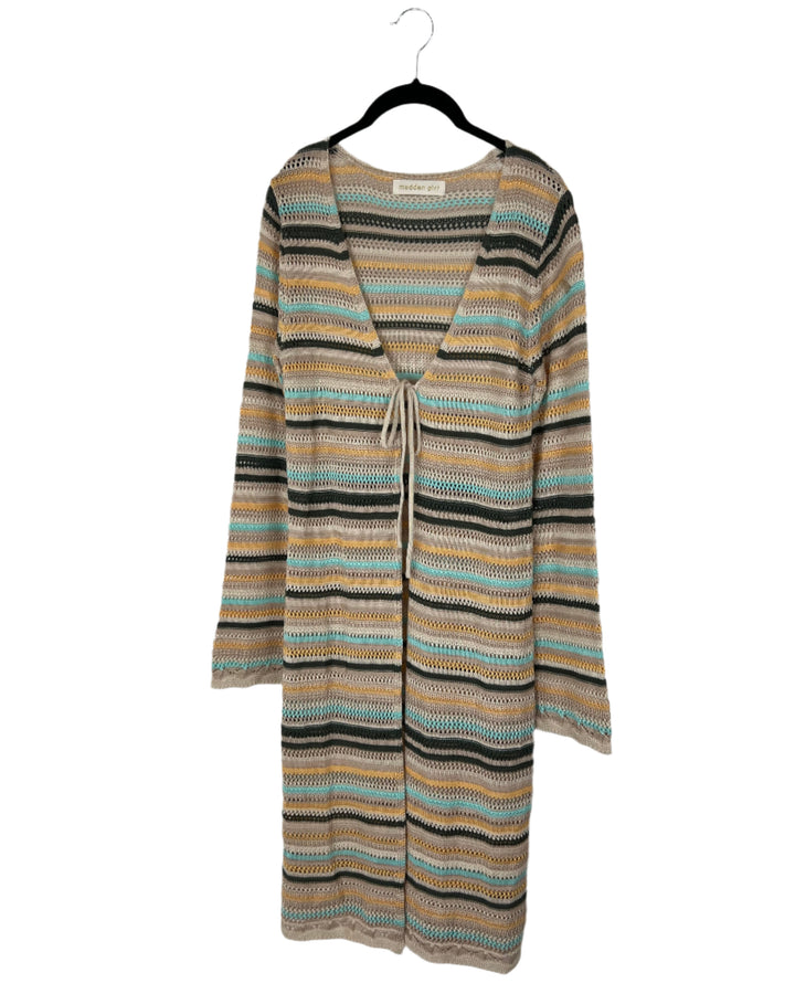 Tan Striped Crochet Cardigan - Size 4/6