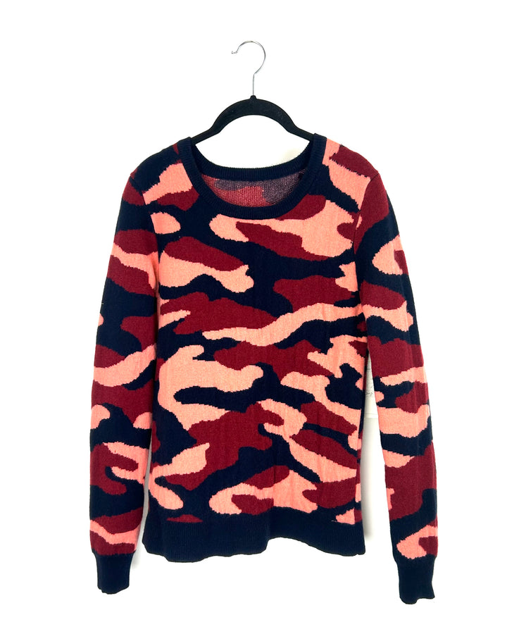 Pink And Navy Camouflage Sweater - Medium