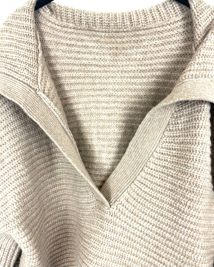 Oatmeal Knit Collared Cropped Sweater - Large